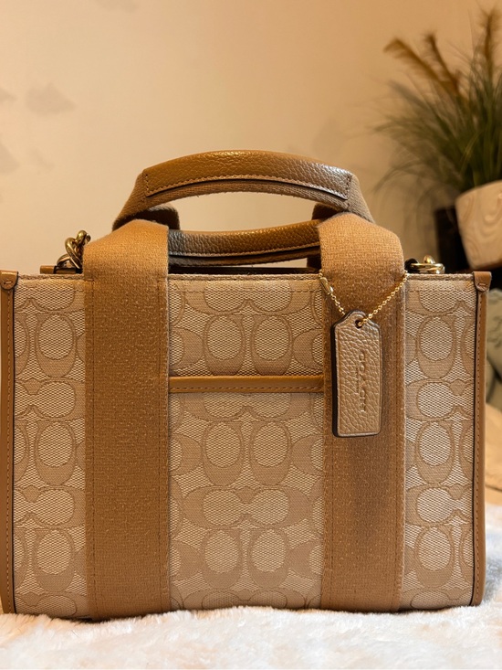 Coach Handbags - Coach Tan Signature Canvas Satchel with Leather Trim